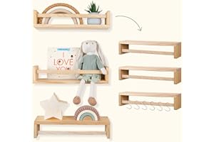 GOOD BITS Set of 3 Floating Nursery Book Shelves, Wall Bookshelves for Kids, Baby Bookshelf, Nursery Bookshelf, Wall Book Shelf, Baby Book Shelf for Nursery, Hanging Book Shelves (Natural)