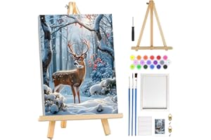 MOGTAA Christmas Paint by Numbers for Adults Beginner with Frame, Christmas Deer Painting by Numbers for Adults with Easel, DIY Oil Painting Kits Art Crafts for Home Decor, 8x12in