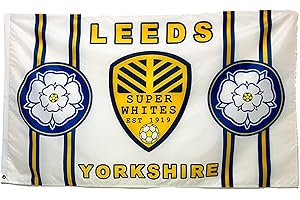 BEYOND HAPPY Leeds 5x3ft Football Flag HD Polyester Banner With Yorkshire Rose – Traditional Leeds Colours – Matchday And Home Support
