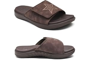 KuaiLu Claquette hommes sandales de sport pour hommes pantoufles Reglables en cuir soutien de la voûte plantaire sandales à bout ouvert chaussures de plage et piscine d'été