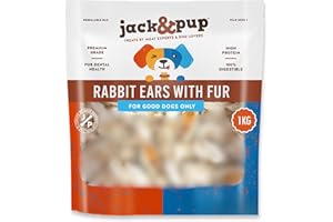 Jack&Pup Rabbit Ears With Fur For Dogs 1kg. (70-80 Furry Ears) – Premium 100% Natural Treats For Dogs – Air Dried Chews Snacks – Grain Free - Single Ingredient – Hypoallergenic.
