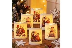 KOMEIYL 6pcs Led Candele Natalizie, Candele Led Fiamma Oscillante, Babbo Natale Pupazzo di Neve Modello Candele Finte, Applica a Cena Candela o Festa Tema per Migliorare L'atmosfera