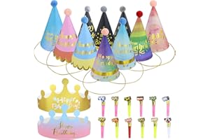 DNDGDLUA 24 Stück Kinder Partyhüte Set, Papier Krone Hut Party Kegel Hüte Kindergeburtstag Tröte, Partyhüte Geburtstag Dekoration Set für Familienfeiern für Kinder und Erwachsene, faschingshüte