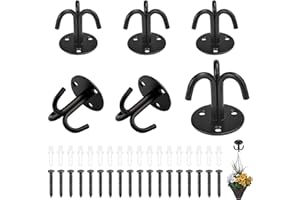 Ouzionz 6 Stück Decken Mit Schrauben Haken Deckenhaken, Deckenplatte Haken,3 Fach schwerlasthaken, Dreifachhaken Schwarz Wandhalterung für hängende Pflanzenhaken, Deckenventilator,Leuchter