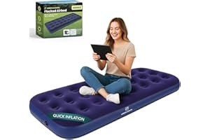 Green Haven Single Flocked Airbed – Lightweight Inflatable Camping Mattress with Waterproof Flocked Top – Portable Single Air Bed for Adults & Kids – Ideal for Festivals, Camping & Guest Use