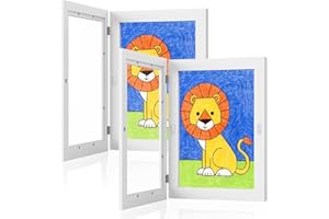 DURPAR Marco para Dibujos Niños, 2 Piezas Marcos de Fotos de Arte para Niños, Marco Dibujos Infantiles A4 Marco de exhibición de obras arte Almacenamiento Hasta 50-150 Hojas para dibujos, Blanco