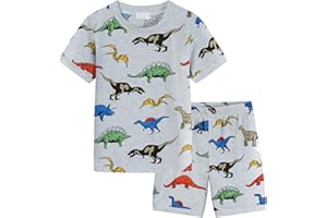 Spritumn-Home Ensembles de Pyjama Enfant Garçon 1-8 Ans Ete T-Shirt Manche Courte + Shorts Imprimé Dinosaure Garçon Tenues de Nuit