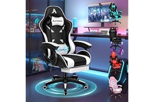 ALFORDSON Chaise Gaming Fauteuil Gamer, Chaise de Bureau Ergonomique avec Massant 2 Points, Repose Pied, Réglable Appui-tête Support Lombaire, Dossier Haut, Dossier Inclinable à 150°, Blanc