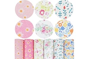 LITCHI 6 Pieces/Set 8x12 Inch (21cm x 30cm) A4 Bundle Leather Sheets Mixed Flowers Series Sparkle Fine Glitter Daisy Printed Faux Leather Fabric for Bow Earring Making DIY Craft