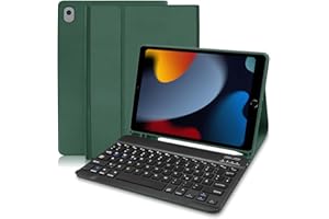 HOFSOS iPad 9.Generation Hülle mit Tastatur (Deutsches QWERTZ), ipad 10.2 , Schutzhülle mit Pencil Halter Wireless Abnehmbare für iPad 9/8/ 7/ iPad Air 3/ iPad Pro 10.5, Dunkelgrün