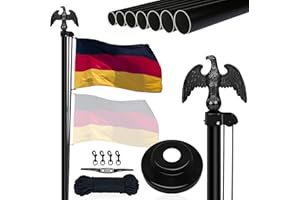 NQ Fahnenmast 6M stabil, 20FT Aluminium Fahnenmast höhenverstellbar, Fahnenstange Set für Außenbereich, Deutscher Fahnenmast(Schwarz)
