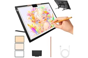 WINNIW A3 Rechargeable LED Light Box, 2500mAh Battery Powered Light Board with Stand Top Magnetic Clip 3 Colors Stepless Brightness Control Light Pad