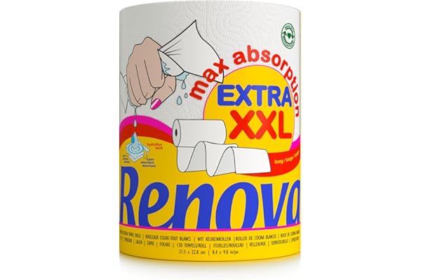 Renova - Maxiabsorption, Rollos de cocina XXL, Triple, Blanco - 1 Rollo