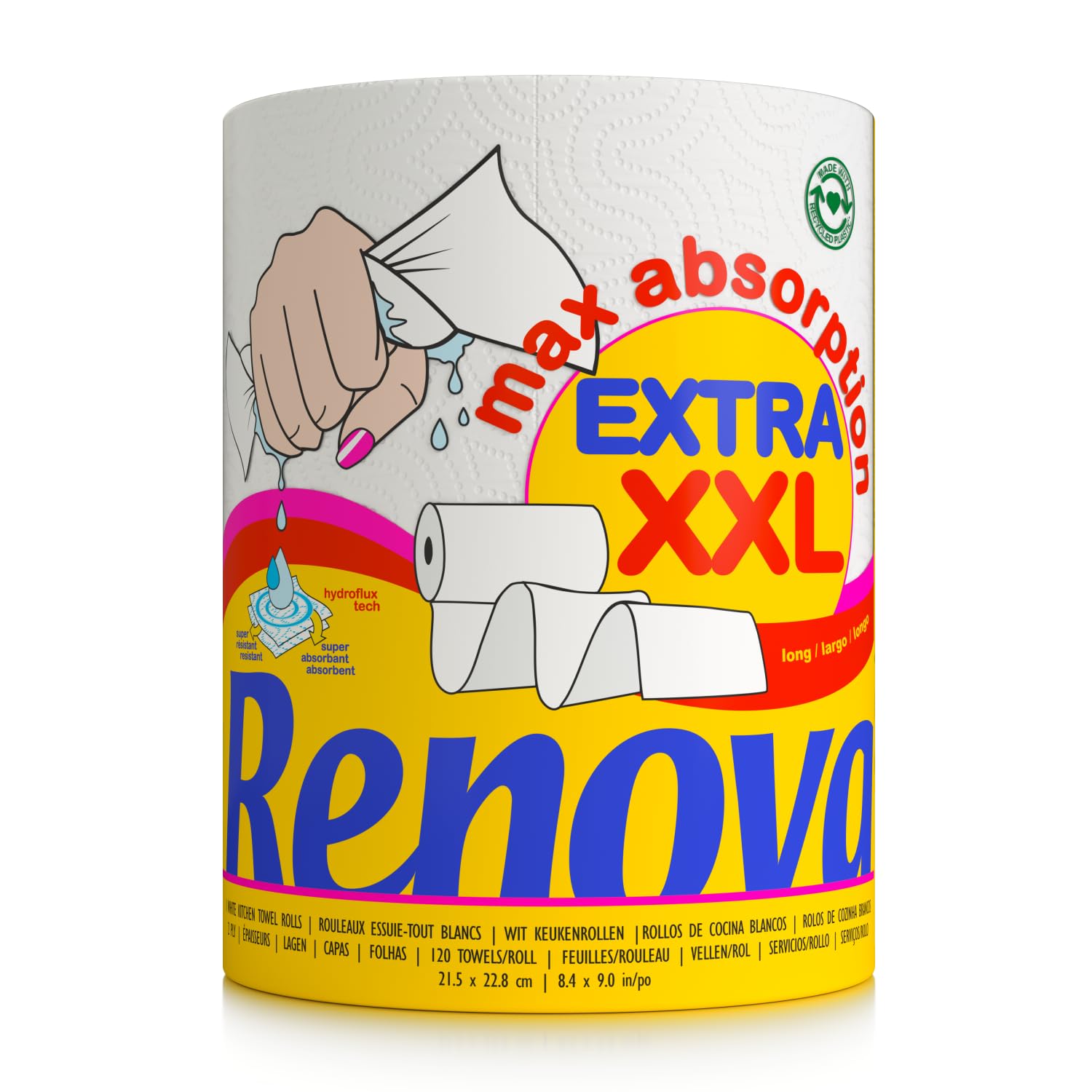 Renova - Maxiabsorption, Rollos de cocina XXL, Triple, Blanco - 1 Rollo
