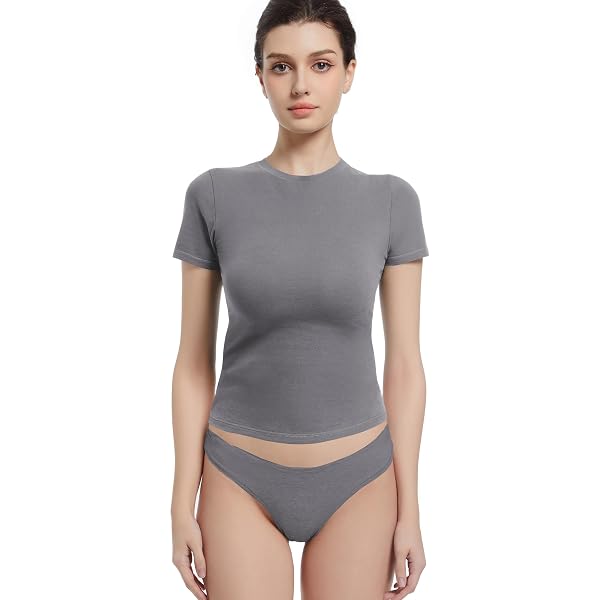 Women's Cotton Scoop Neck Crop Top - Ash Grey Short Sleeve Basic Shirt, Casual Fit, Size Small