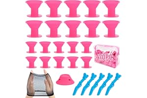 MengQiLe Bigodini in Silicone, 70 Pezzi Rulli per Capelli, Capelli Strumenti Magia Cura Dei Capelli Nessun Clip Di Capelli Morbidi Hair Rollers Adatti per Capelli Lunghi, Medi e Corti