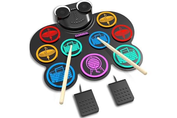 Clordeal Batterie Electronique avec Bluetooth et Midi, Portable Batterie Enfant avec Haut-Parleurs Stéréo Intégrés, Cadeau de Noël et d'anniversaire Idéal pour Enfants, Adulte, Débutants
