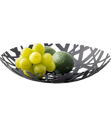 Panier Design Alessi Jasper Morrison - Acier Avec Résine Époxy - Décor Relief - Noir 29 Cm