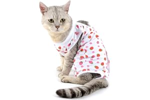 Ranphy Cat Recovery Suit for Abdominal Wounds or Skin Diseases Soft Cotton Surgical Recovery Shirt Breathable E-Collar Alternative After Surgery Home Indoor Anti Licking Clothes Strawberry M
