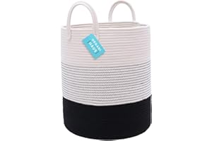 OrganiHaus Paniers Rangement Tissés, Grand Panier Jouets, Panier Rangement Bébés Cordes Coton avec Poignées -Panier Rangement Salle de Bain, Panier de Rangement Couvertures. Noir 3 tons (50x33cm)