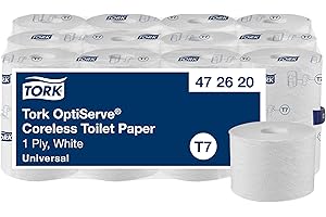 Tork OptiServe Coreless Toilet Paper White T7, Universal, 1 Ply, 24 x 1250 Sheets, 472620