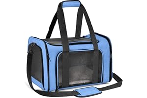 Qlfyuu Cat Carrier Dog Carrier Portable Pet Carrier, Soft Sided Cat Carrier Medium Small Airline Approved, Foldable Bunny Puppy Carrier up to 15lbs, Cat Bag for Travel(Blue,Large)
