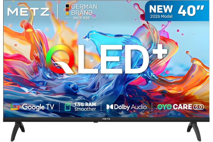 Metz TV 40 Pulgadas Smart TV, Televisor 40” QLED, HDR10, Dolby Audio, Chromecast Integrado, WiFi, Bluetooth 5.1, HDMI 2.1, DV