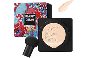 CEBOIC Mushroom Head Air Cushion CC Cream Foundation Cover Concealer, Long Lasting Moisturizing Oil Control BB Cream with Mushroom Makeup Sponge, Full Coverage Foundation for All Skin Types (Natural)