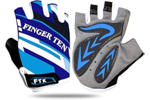 FINGER TEN Gants Velo Enfant Cyclisme Junior Running VTT Moto Demi-Doigt poignée Paire de Valeur, Gant Gel Résistant à l'abrasion Antideparant Mitaines Taille Petit Vert Rose Bleu