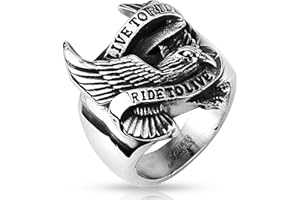 BlackAmazement, anello da motociclista, con scritta Live to Ride e aquila, in acciaio inox massiccio
