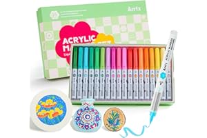 Arrtx Rotuladores de pintura acrílica de 36 colores para pintura de roca, punta de pincel, marcadores acrílicos, marcadores de pintura impermeable para piedra, vidrio, huevo, madera, manualidades