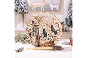 MISNODE Tambour chamanique fait à la main avec baguette, tambour Shaman Alchemy Moon de 24,9 cm, symbole de la musique de l'esprit de tambour sibérien, vieil homme et corbeau