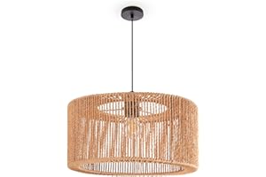 ‎PACO HOME Paco Home Hängelampe Bambus Wohnzimmer Pendelleuchte Rattan Esstisch Esszimmer Lampe E27 Hängeleuchte Papier Boho, Farbe:Natur (Ø40cm), Leuchtenart___Farbe:Pendelleuchte - Schwarz