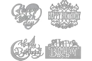 Accfore - Fustelle per realizzare biglietti, 4 pezzi, per realizzare biglietti fai da te, stencil per goffratura, scrapbooking, fai da te, fustelle incise (buon compleanno)
