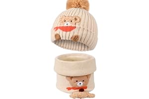 TAGVO Ensemble Bonnet Écharpe Tricoté Chaud pour Enfants - Hiver Épaissi Doublé Polaire Thermique avec Cache-Cou - Pour Garçons et Filles 3-6 Ans