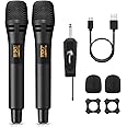 TONOR TW320 Wireless Microphones, 2x UHF Cordless Handheld Dynamic Mics with 6.35mm Rechargeable Receiver, 200ft. Range, 5 Adjustable Channels for Karaoke, Singing, DJ, Party, Speech, Black