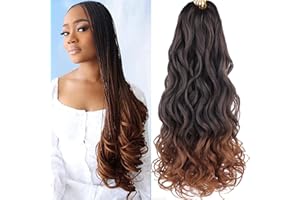 Xtrend 8 Packs French Curly Braiding Hair 18 Inch Pre Stretched Curly Braiding Hair Synthetic Hair Extensions For Women Yaki Texture Bouncy French Loose Wavy Curly Braiding Hair（18 Inch,T30#）