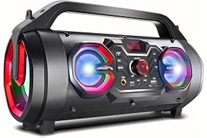 Audiocore AC875 Bazooka Enceinte Bluetooth Portable Boombox 30W (20W + 5Wx2) IPX4 Étanche aux éclaboussures/Radio/microSD/Aux-in/USB/Éclairage/Port Microphone