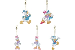 POCHY 5D DIY Pittura Diamante Portachiavi, 5 Pezzi 5d Diamond Painting Kit, Doppia Faccia Painting Kit Portachiavi per Decorazione Zaino Borsa Borsetta