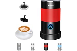 ANSODO 5 in 1 Electric Milk Frother and Heater 600W 240ML, Automatic Milk Frothers for Coffee, Hot and Cold Foam Maker and Milk Warmer (B-RED)
