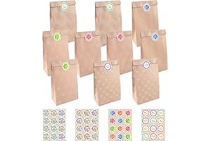 Ihaspoko 20 Stück Papiertüten, mit 48 runden Aufklebern, Geschenktüten aus Kraftpapier für Hochzeit, Geburtstag, Partyzubehör und Geschenke, 5,1x3,1x9,4 Zoll