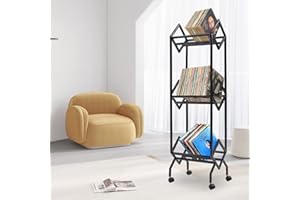 ERFEI Vinyl Record Storage Rack 3 Tier Vinyl Holder Multipurpose Book Magazine Files Display Stand with Casters for Bedroom Living Room Office