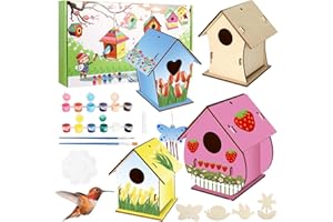 MIIEPLS Vogelhaus Bausatz Kinder,DIY Set 4 Stück Bastelset Mit 4 Windspielen Kinder zu Bauen und Malen,Spielzeug Geschenke für Jungen Mädchen,Bird House Construction Kit,Holz Vogelhaus Puzzle Machen Set