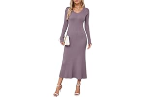Arach&Cloz Jumper Dress for Women UK Winter Knitted Dresses Bodycon Fishtail V Neck Long Dresses Maxi Sweater