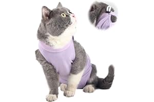 Yeapeeto Cat Recovery Suit After Surgery Bodysuit for Cats, E-Collar Substitute Keep from Licking Abdominal Wounds, Kitten Breathable Clothes, Warm after Shaving (L, Purple)