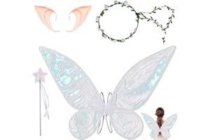 XIEXIESHER Alas de Hada, con Varita de Hada, Orejas de Elfo, para Niños y Adultos, Alas de Hada para Niñas para Carnaval Halloween Navidad y Cumpleaños Cosplay (Blanco)