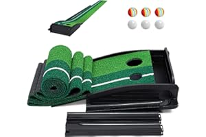 Golf Auto Rückkehr Puttingmatte, fisca Golf Trainer Putting Matte Indoor Outdoor Putting Trainer Matte mit 6 Golfbälle, für Zuhause Büro Gym