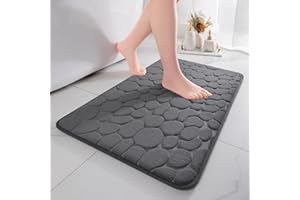 chakme Memory Foam Bath Mats for Bathroom, Super Absorbent Cobblestone Bathroom Mat, Non-Slip Bathroom Rug, Machine Washable Bath Rugs, Dark Grey, 43x61 cm