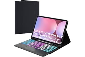 VANKEYPAD Coque Clavier Pour Samsung Galaxy Tab S10+/S9 FE+/S9+ Plus 12.4" : Clavier RéTroéClairé 3 Zones 7 Couleurs Pour Tab S10+ 5G 2024 - Clavier Azerty Français Sans Fil DéTachable Avec Support De Stylet