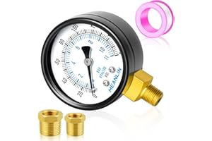MEANLIN MEASURE 0-160Psi 2" DIAL FACE 1/8"NPT Well Pump Pressure Gauge with 1/8" x 1/4" NPT and 1/8" x 3/8" NPT Hex Bushing, 3-2-3% Accuracy，Lower Mount